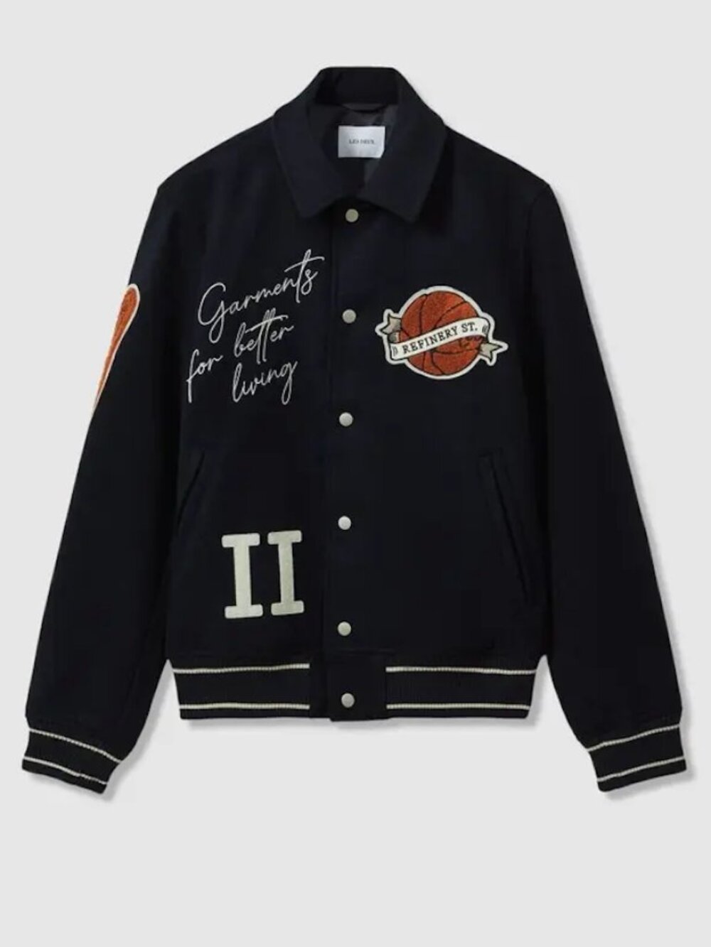 Les Deux Navy Wool Blend Varsity Jacket in Medium